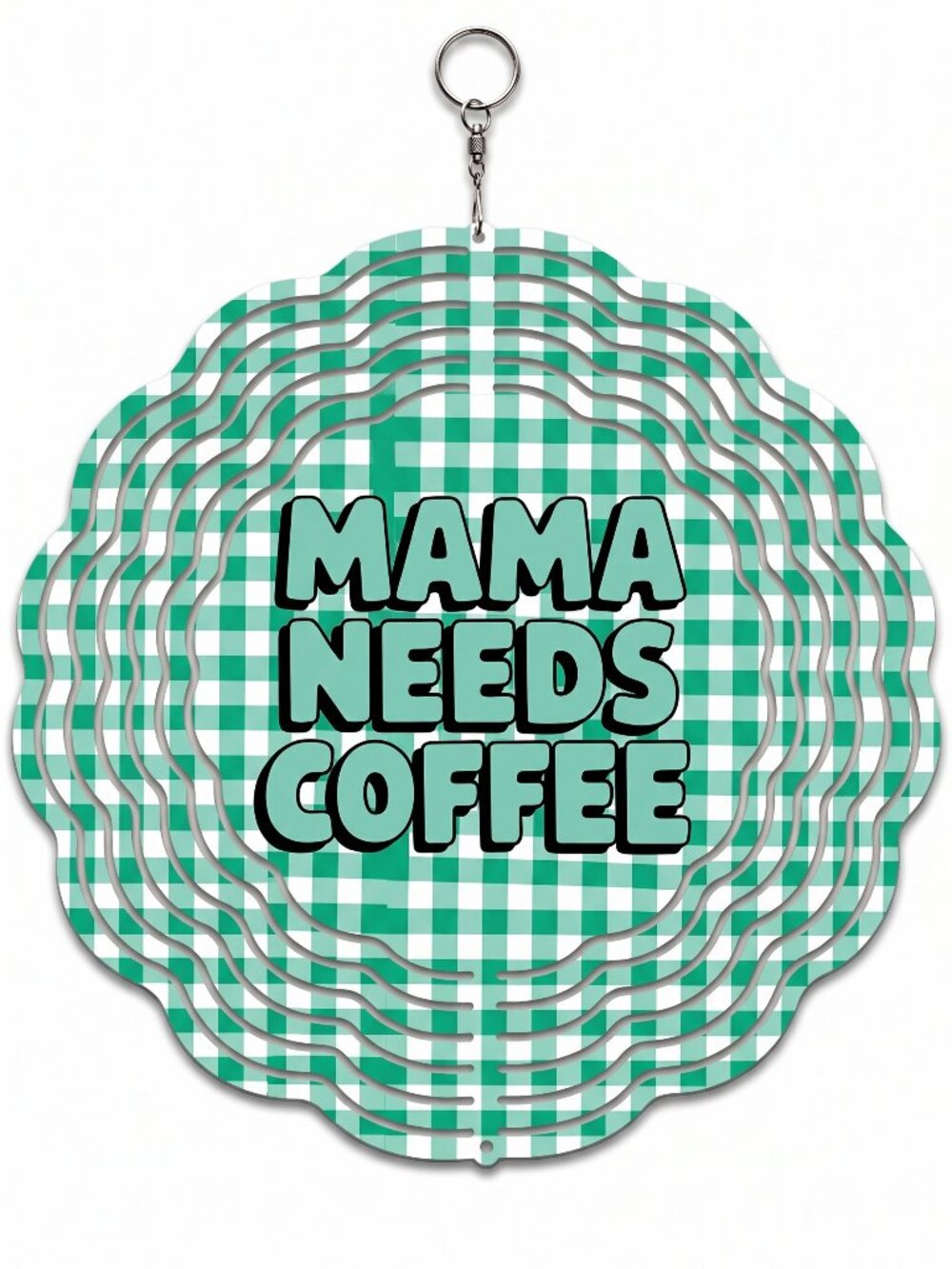 10" Mama Needs Coffee Kinetic Wind Spinner - Green Metal Hanging Yard Decor
